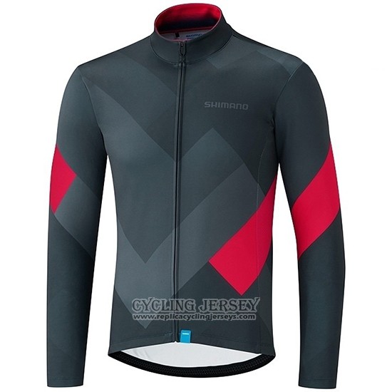 2019 Cycling Jersey Shimano Gray Red Long Sleeve And Bib Tight